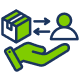 Flat illustration of a hand hold a box and person icon